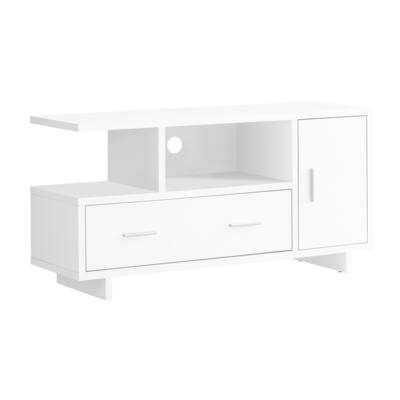 48" White TV Stand with Storage, Contemporary Design, Media Console with Drawer & Wire Management