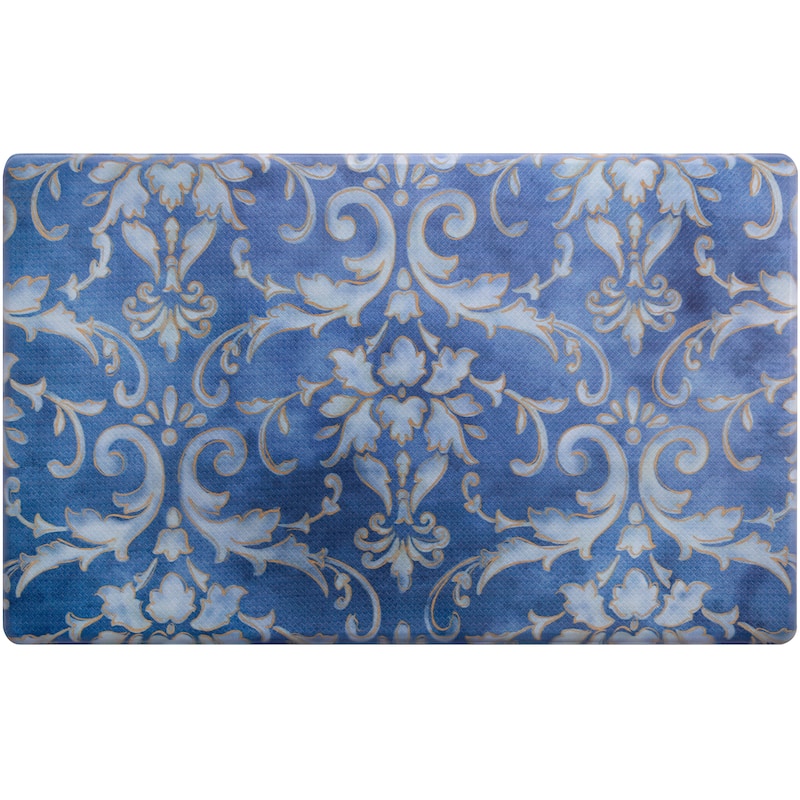 SoHome Cozy Living Watercolor Damask Anti-Fatigue Kitchen Mat - 17.5"x30" - Blue/Gold
