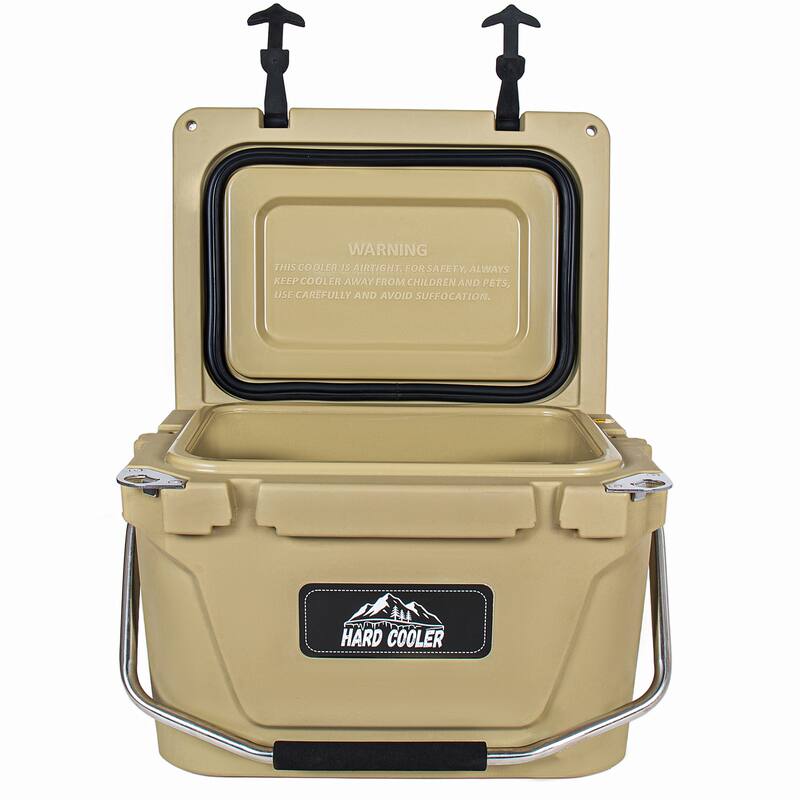 20 Quart Khaki Cooler, Ultra-Tough Hard Shell Ice Chest, Compact Portable Cooler Keeps Ice Up to 5 Days for Outdoor Adventures