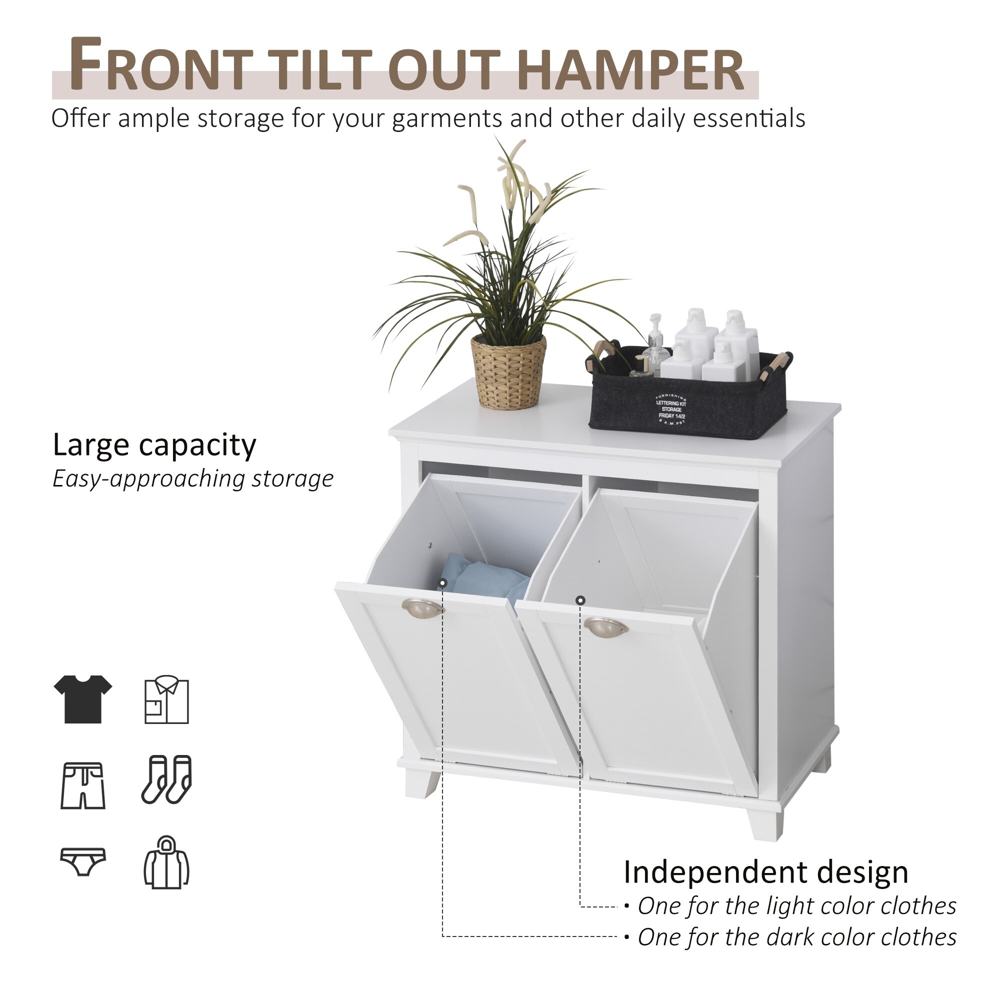 HOMCOM Tilt-Out Laundry Storage Cabinet, Bathroom Storage