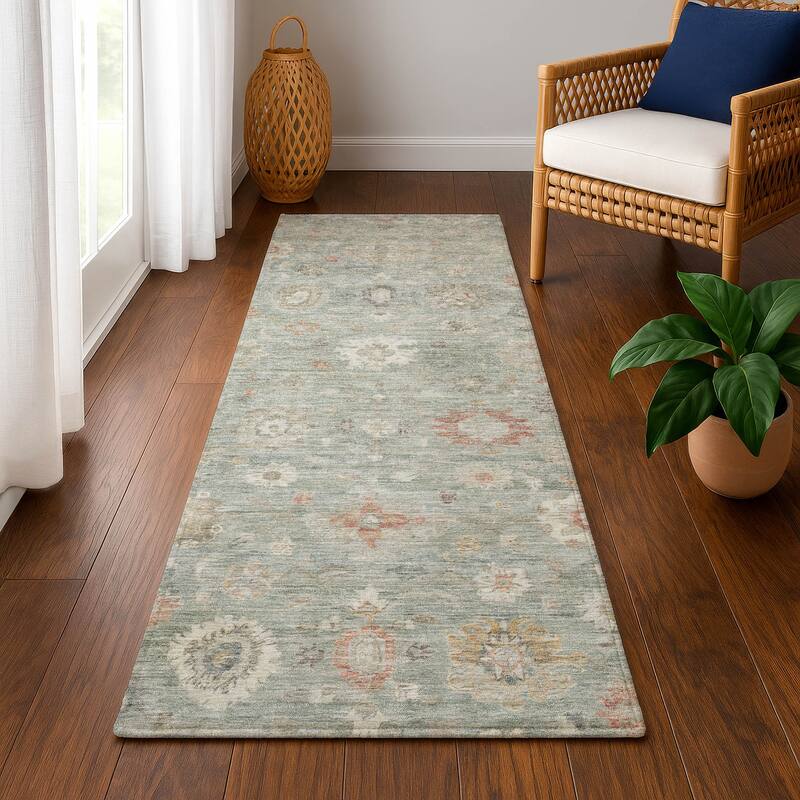 Premium Washable Super Soft Vintage Traditional Mayfield Rug - Sage - 2'3" x 7'6"