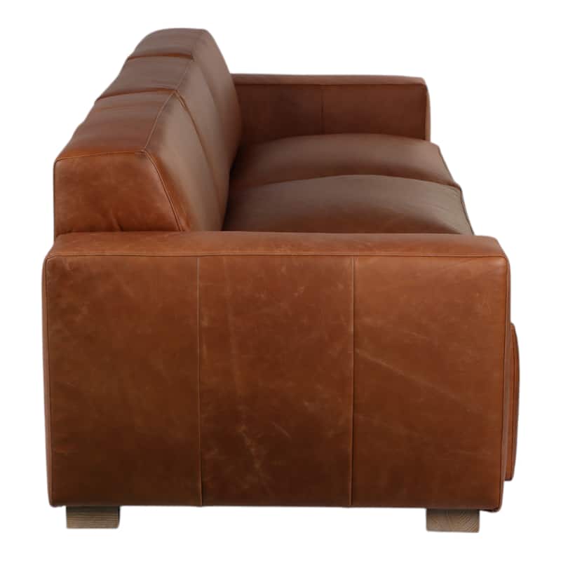 Fabric Wood Sofa with Wide Track Arms Modern Design - 30" Tan - 112" x 39" x 30"