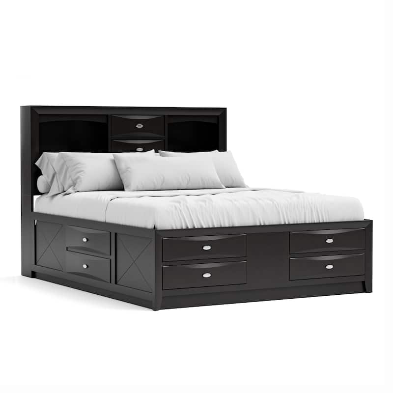 Furniture of America Brent 3-Piece Wood Platform Bedroom Set with Drawers and Bookcase Headboard