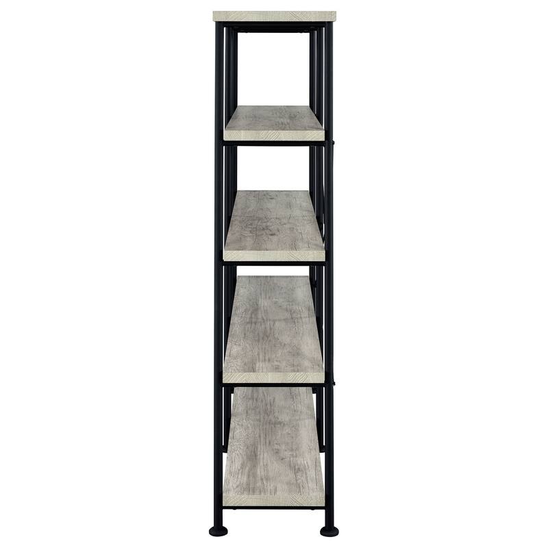 4-Shelf Open Bookcase Grey Driftwood Transitional Storage Organizer with Modern Industrial Design Accents