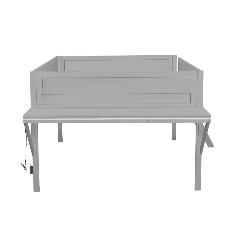 Twin Size Wood Gaming Loft Bed with Desk and LED, Grey
