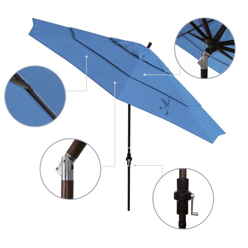 California Umbrella 11' Rd. Aluminum Market Umbrella, Crank Lift, Collar Tilt, Dbl Wind Vent, Bronze Finish, Olefin Fabric