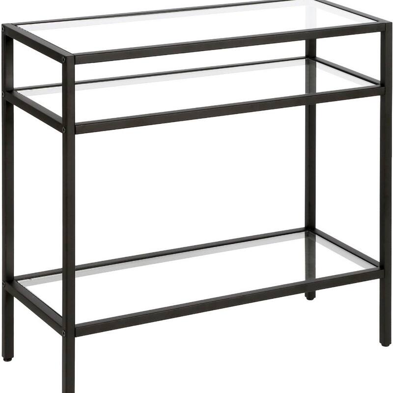 Steel Frame Glass Side End Table with 2 Shelves and Rectangular Top - 10” x 24” x 24” (D x W x H)