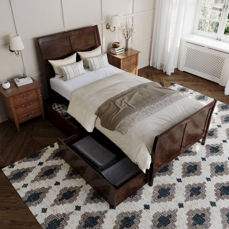 AFI Portland Solid Wood Platform Bed with Matching Footboard and Storage Drawers