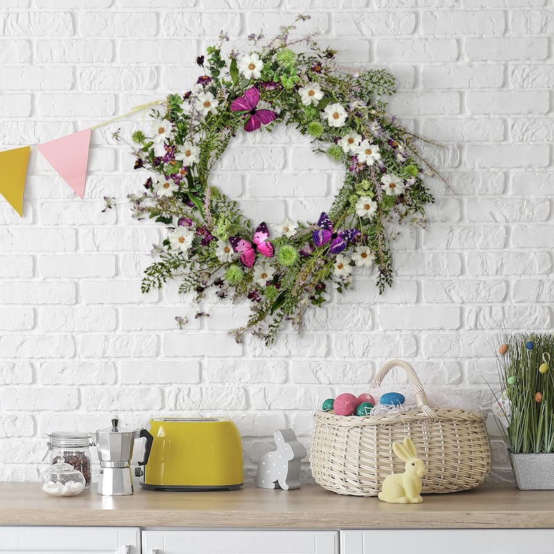 Wildflower W Butterfly Wreath 24"