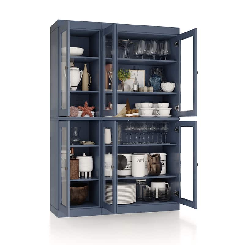 Palace Imports 100% Solid Wood 48.5" Pantry China Cabinet with Clear Glass Doors and Adjustable Shelves