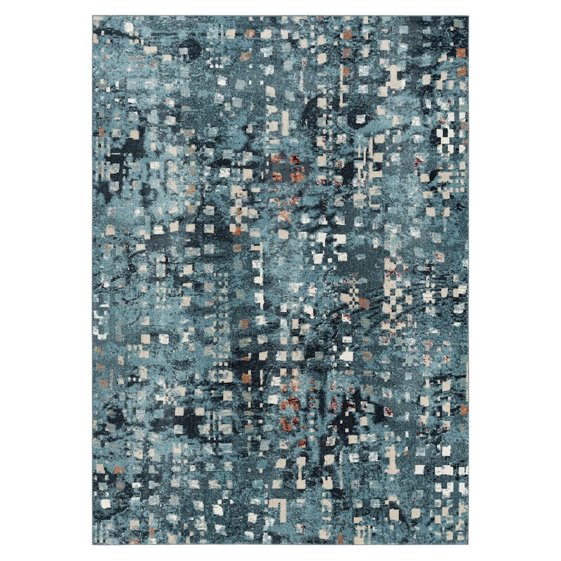 Everwash Treasure Eloise Modern Geometric Machine Washable Area Rug - 5'2"x7'2" - Navy Blue/Ivory
