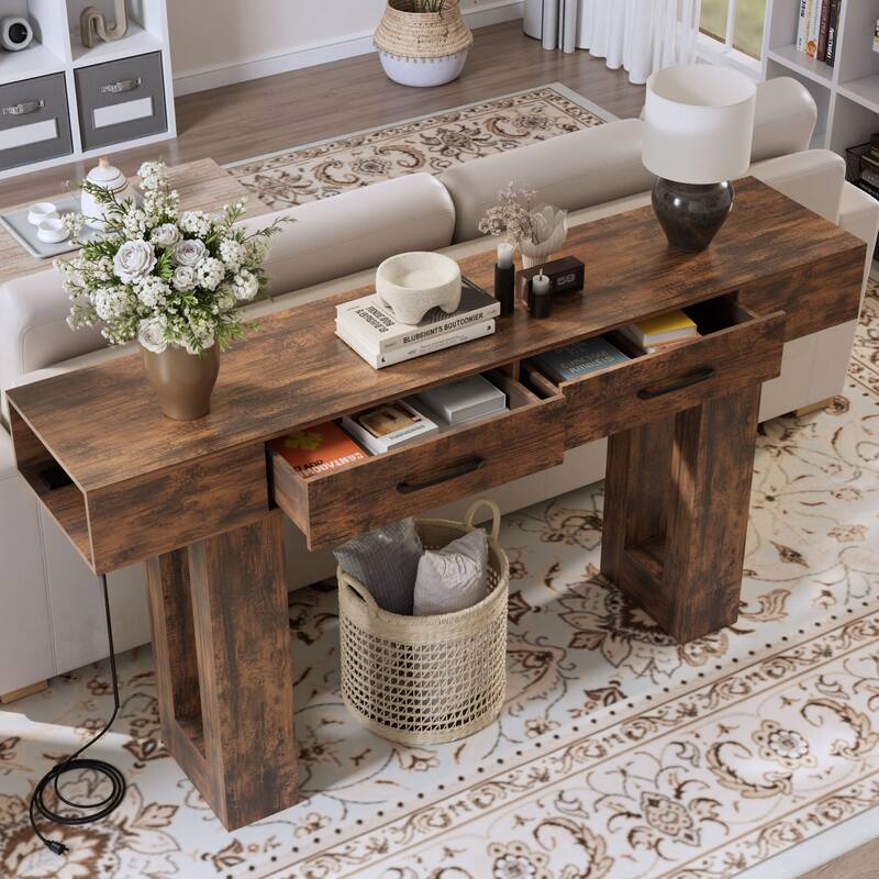 63-Inch Long Console Table, Wooden Rectangular Sofa Table Behind The Couch, Farmhouse Entryway Table for Entrance, Hallway