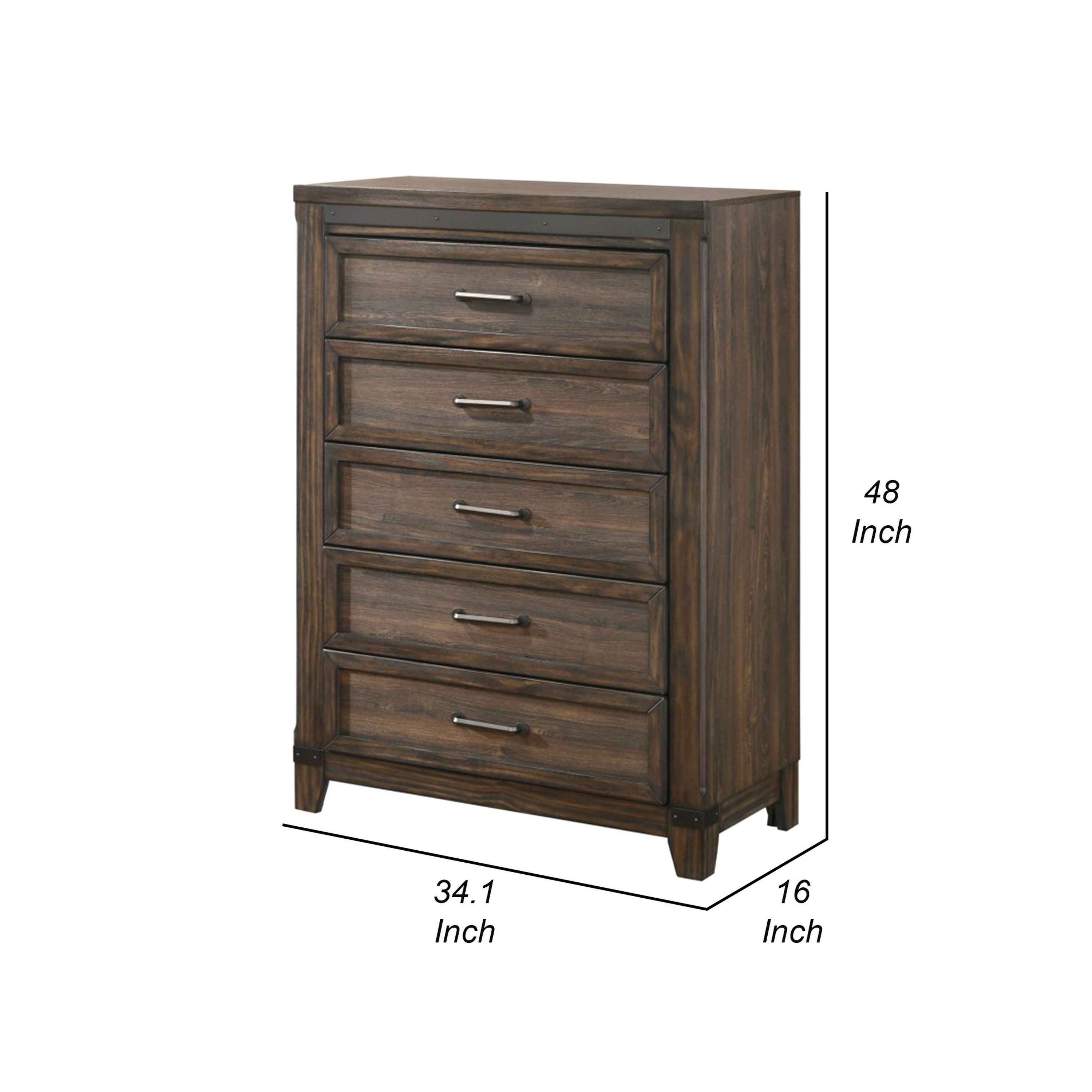 Sea 48 Inch Tall Dresser Chest, 5 Drawers, Long Metal Handles, Brown - Overstock - 40386605 Sea 48 Inch Tall Dresser Chest, 5 Drawers, Long Metal Handles, Brown - Overstock - 40386605