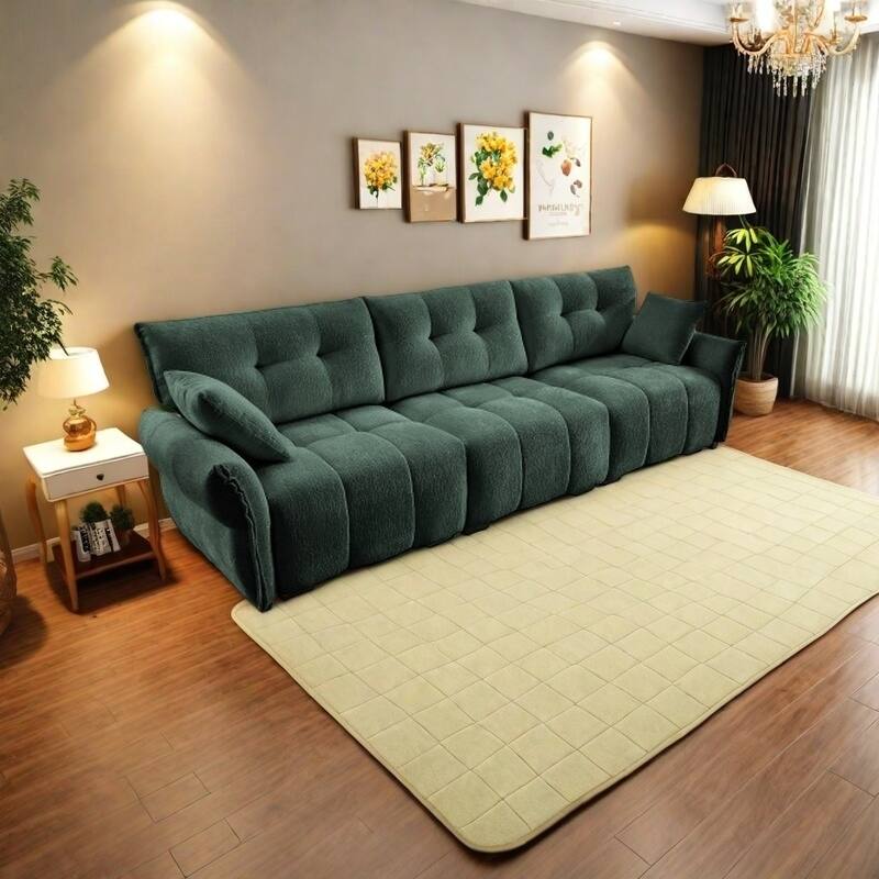 Modular 4-Seat Chenille Sofa Set with 2 Ottomans, High-Resilience Cushions and Solid Wood Frame - 3 Seater Green