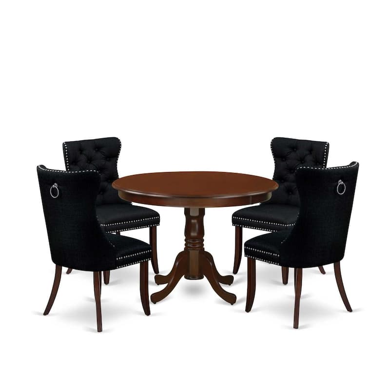 Mid Century Dining Set - 5 Piece Round Table & Chairs - Mahogany Kitchen Table Set