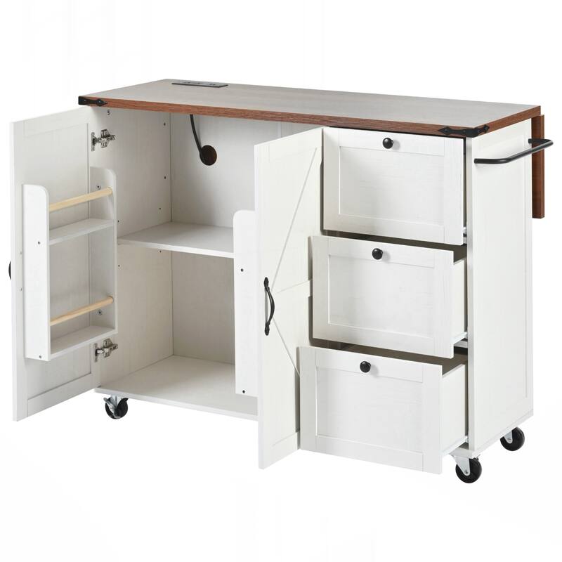 Kitchen Storage Island with Internal Storage Rack, Drop Leaf, Spice Rack, Rolling Kitchen Cart on Wheels