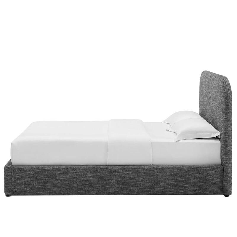 Hillsway Modern Curved Headboard Slate Fabric Upholstered King Size Platform Bed