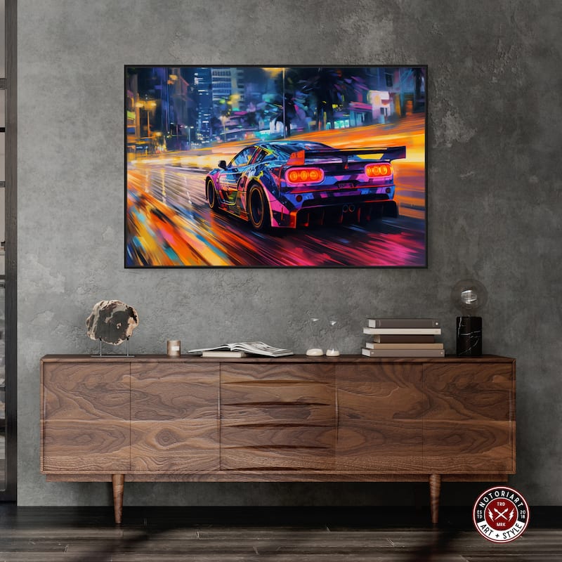 Notoriart Night Drive Vibes Framed Car 1 Piece Canvas Wall Art