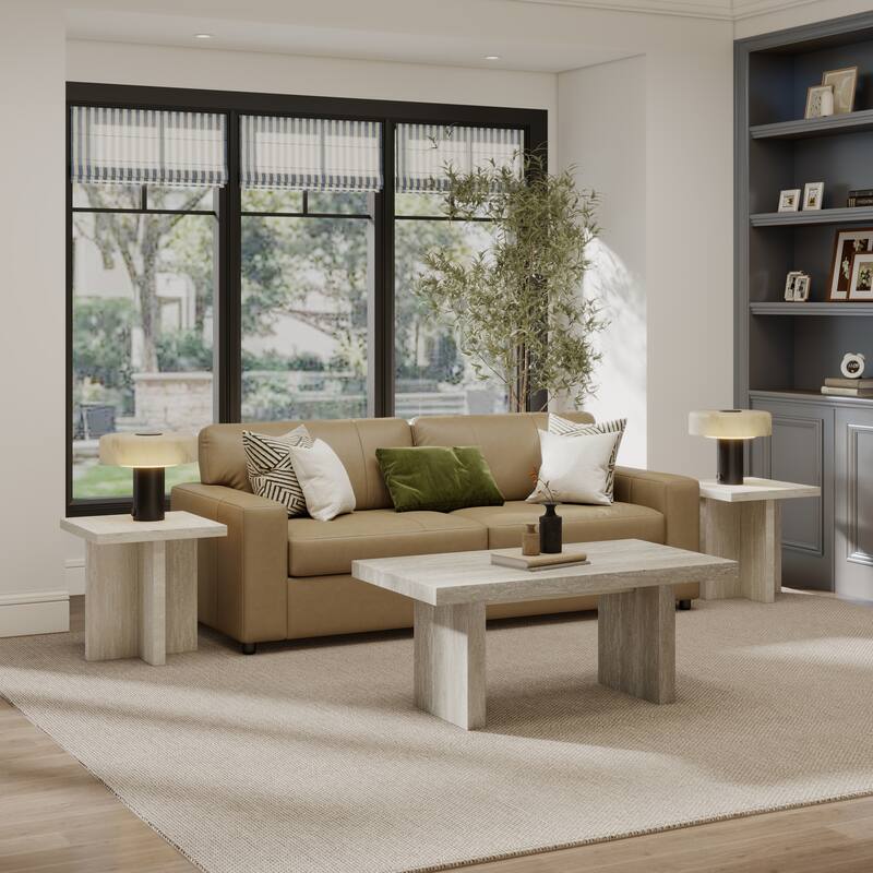 Roundhill Furniture Cavira 3-Piece Faux Marble Coffee Table Set - Beige - Coffee Table and 2 Side Tables