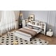preview thumbnail 21 of 28, Full Size Platform Bed with Storage Headboard, 3 Shelves, 2 Side Lockers, Solid Pine Wood Frame, No Box Spring Required, Grey