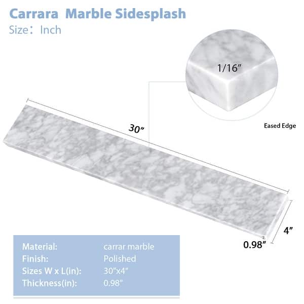 Vanityfair 30 in. W x 4 in. H Natural Marble Vanity Top Backsplash in Carrara White