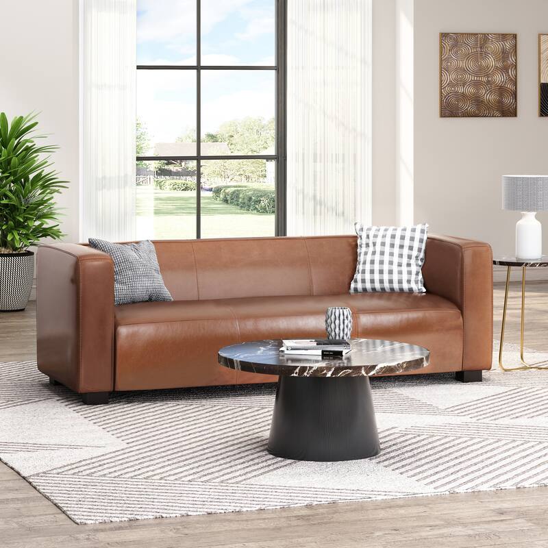 Light Brown Fabric 3 Seater Sofa with Contemporary Tuxedo Design