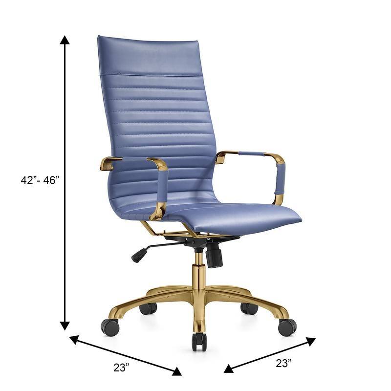 LeisureMod Harris Leatherette Office Chair With Gold Frame - Grey - 23"Dx23"Wx46"H