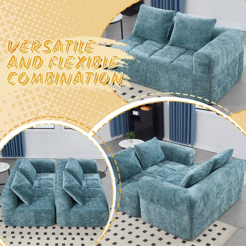 Chenille Loveseat Sofa Upholstered Deep Seat Sofa, Lounge Couch Corner Sofa Minimalist Modular Couches for Apartment