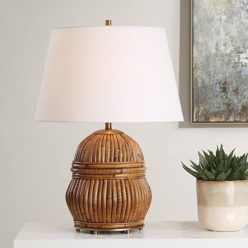 Rattan Table Lamp with Tapered Shade - 25" - Brown