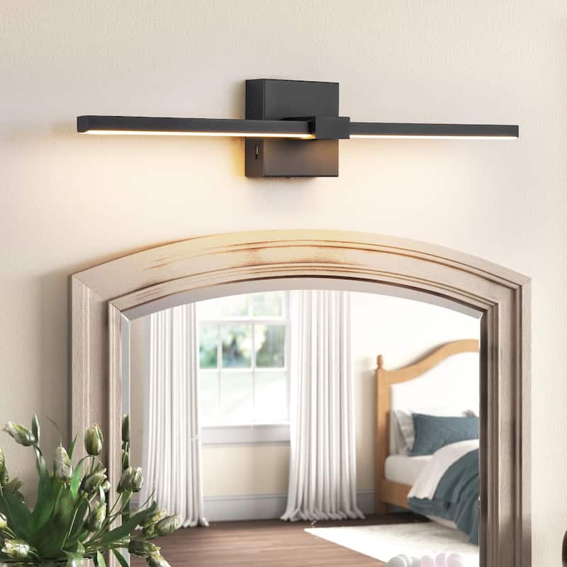1-Light Modern Black Aluminum Linear Wall Light Strip Dimmable Integrated LED Bathroom Vanity Light