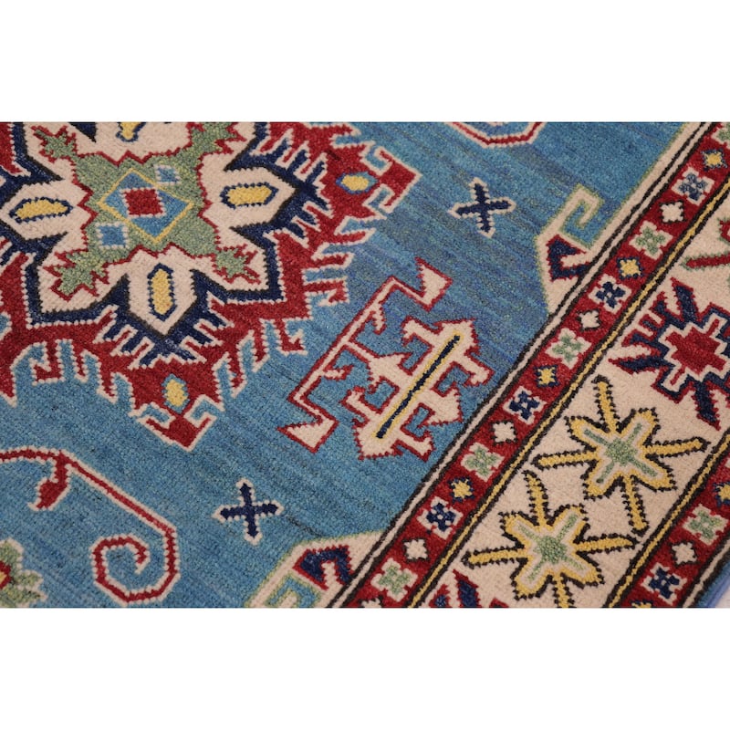 Tribal Kazak Valerie Light Blue/Beige Wool Rug - 3'3'' x 4'9''