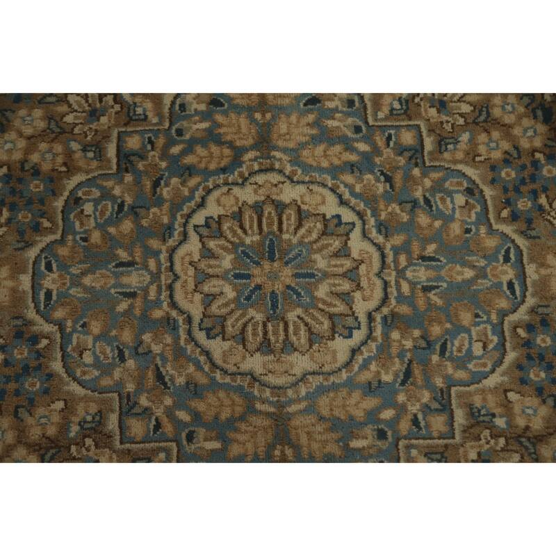 Hand Knotted Oriental 100% Wool Carpet Traditional Floral Brown Kerman Area Rug - 12' 11'' X 9' 7''