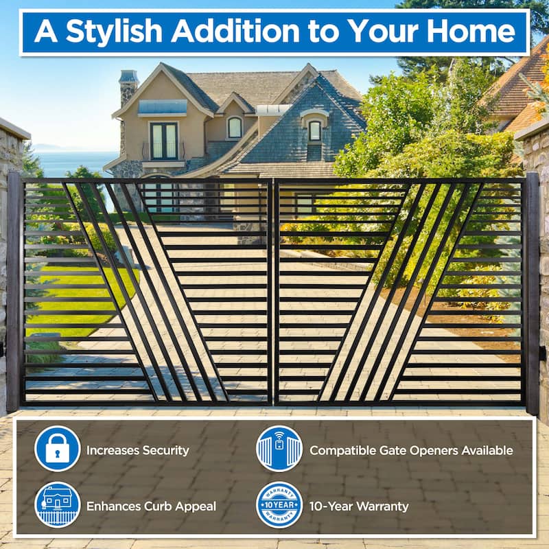 ALEKO Modern Yard Garden Sofia Style Dual Swing Steel Driveway Gate 12 ft Black