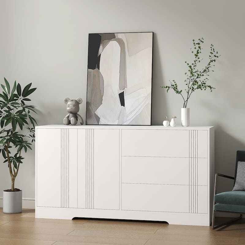 Kitchen Sideboard Buffet Cabinet with 3 Drawers, Adjustable Shelves