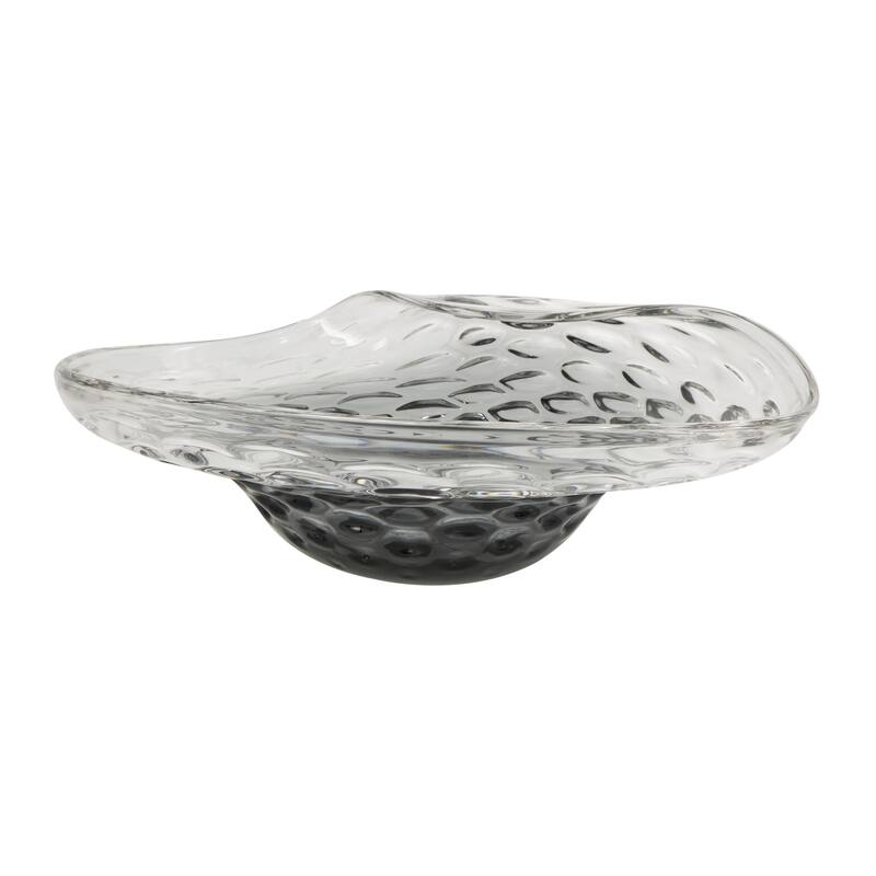 Black or Green Glass Handmade Abstract Wavy Ombre Decorative Bowl with Bubble Texturing - Black
