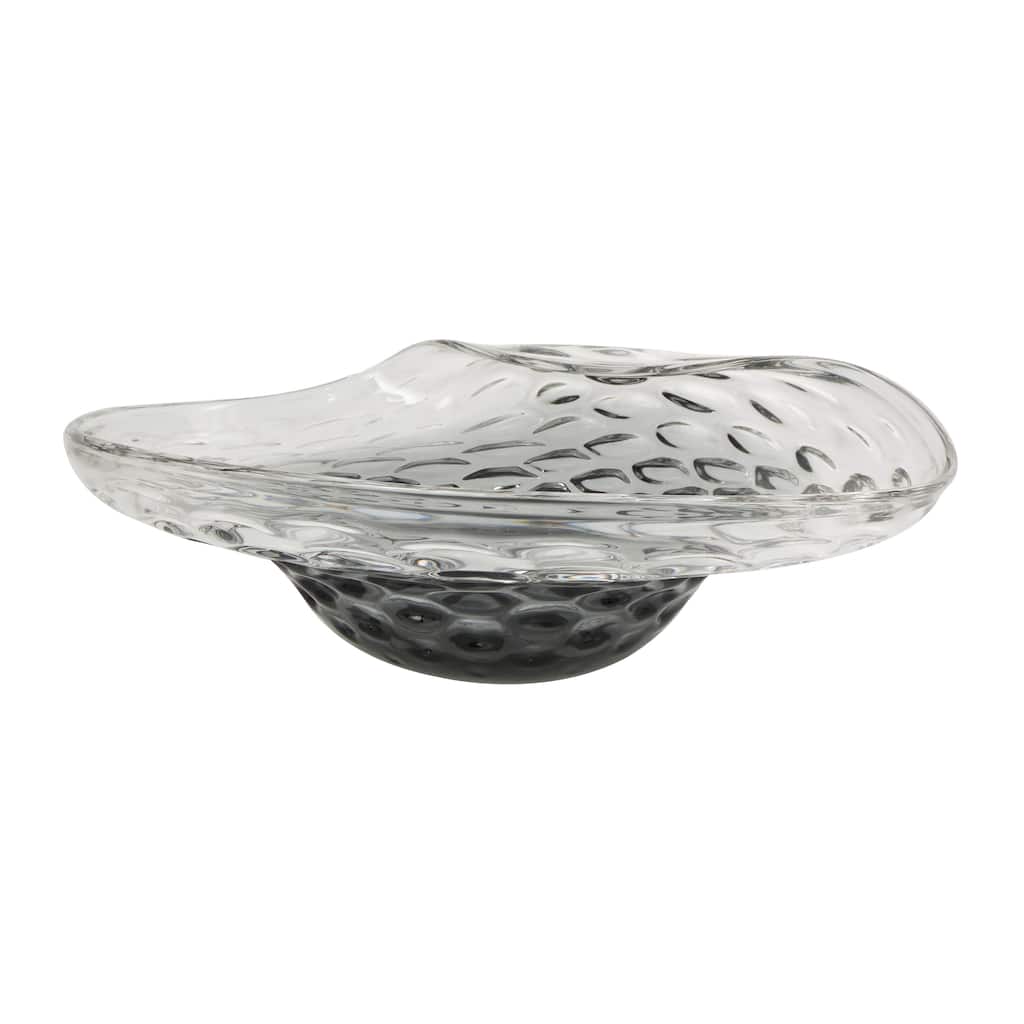 Black or Green Glass Handmade Abstract Wavy Ombre Decorative Bowl with Bubble Texturing