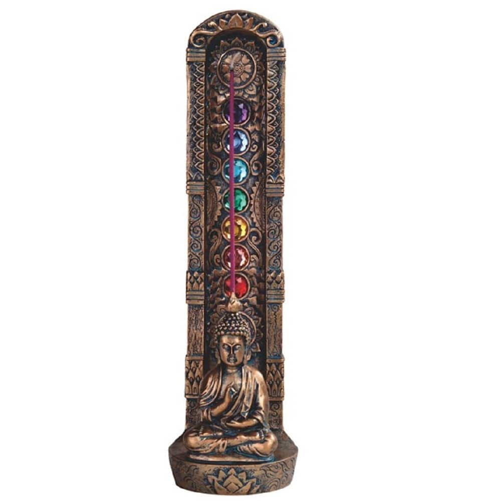 Q-Max 9.25"H Standing Buddha 7 Chakra Stone Incense Burner Statue Incense Sticks Holder Decoration Figurine