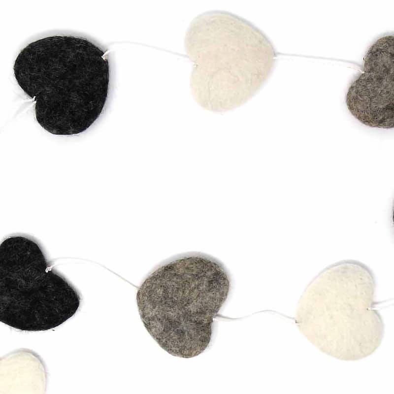 The Curated Nomad Thrift Handmade Felted Wool String of Hearts Hanging Garland