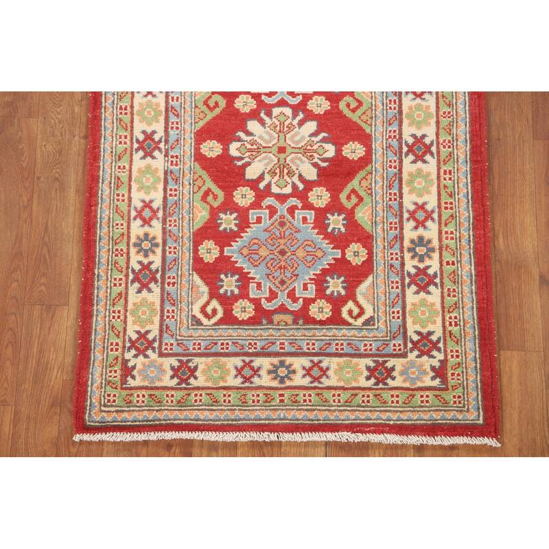 Kazak Accent Rug Hand-Knotted Geometric Wool Carpet - 2'8" x 4'0"