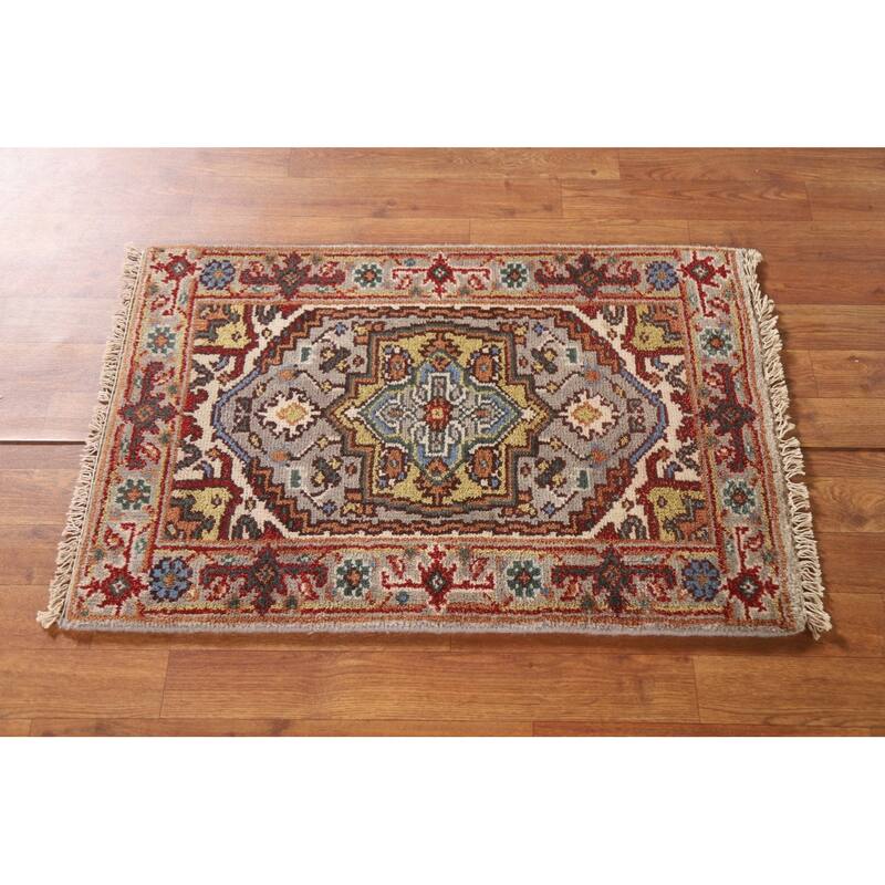 Grey Traditional Heriz Serapi Oriental Area Rug Handmade Wool Carpet - 2'0"x 3'0"