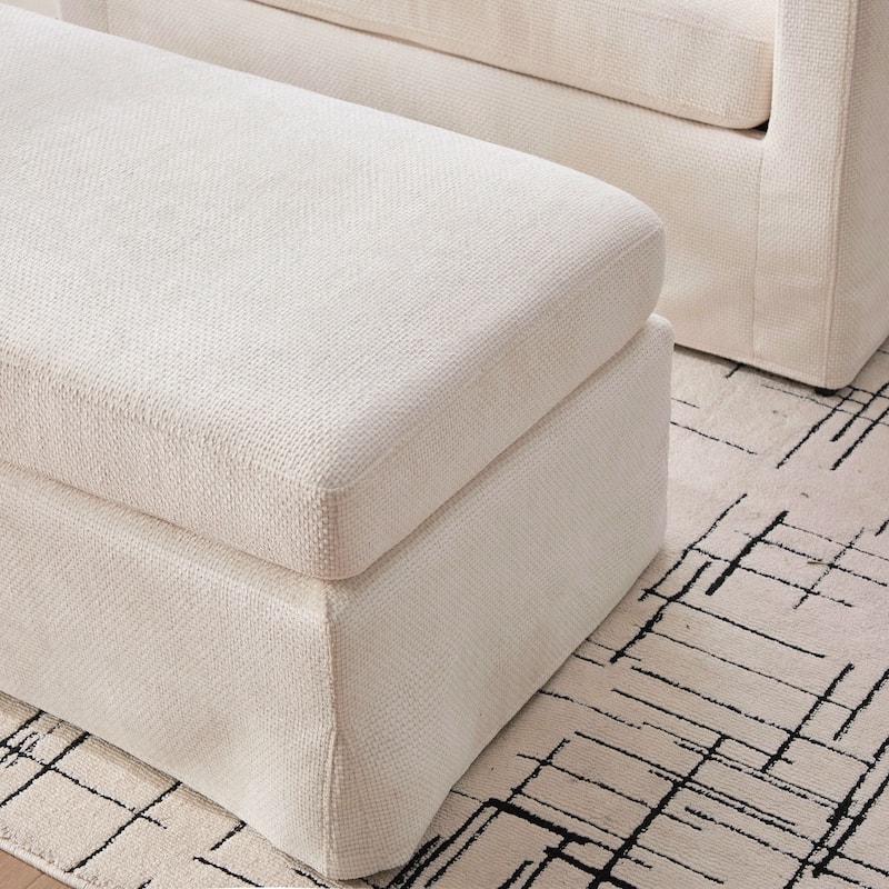 Modern Upholstered Farmhouse Performance Accent Chair with Ottoman