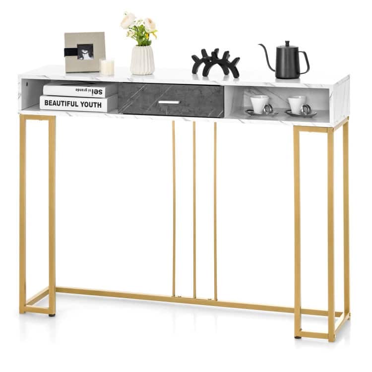 48 Inch 2-Tier Console Table with Drawer - 47.5" x 12" x 35.5" (L x W x H)