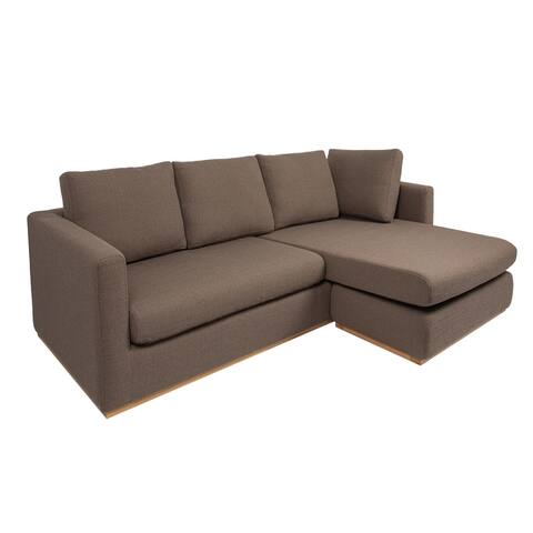 Mushroom Grey Sofa with Interchangeable Left or Right Facing Chaise Lounge & Wood Trim