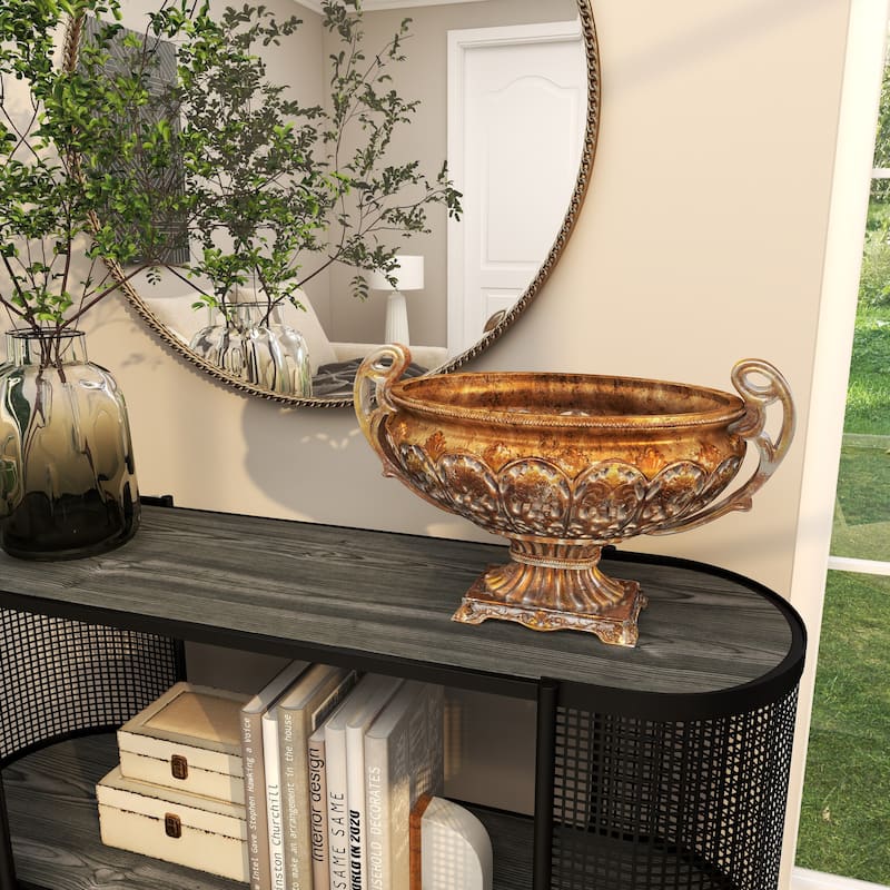 Polystone Ornate Decorative Decorative Bowl with Handles - Gold - Roche River Decor
