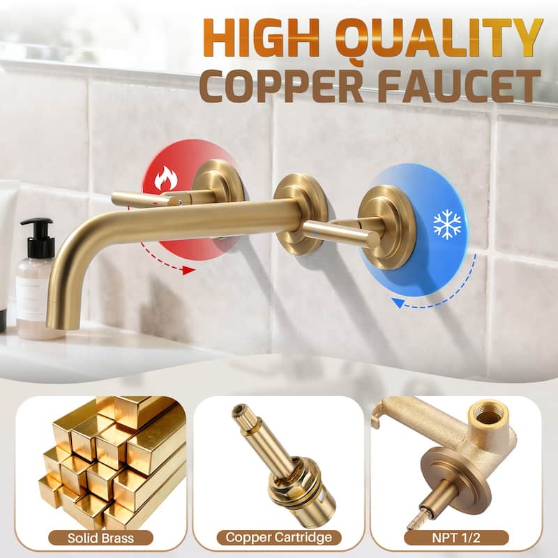 WOWOW Double Handle Wall Mount Bathroom Sink Faucet