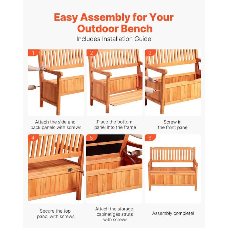 2-in-1 Wooden Patio Storage Bench with Pneumatic Rod and Deck Box Seat for Garden Pool Backyard - 42.9” × 23.03” × 35.5”