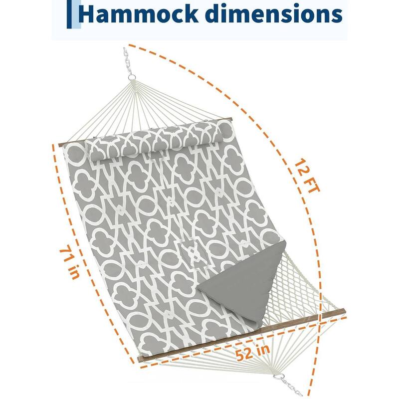 2 in 1 Outdoor Hammock with Cotton Rope and Polyester Pad for Patio, Backyard, Garden, Beach