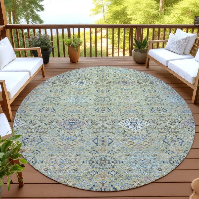 Machine Washable Indoor/ Outdoor Boho Panel Chantille Rug - Aloe - 8' x 8'