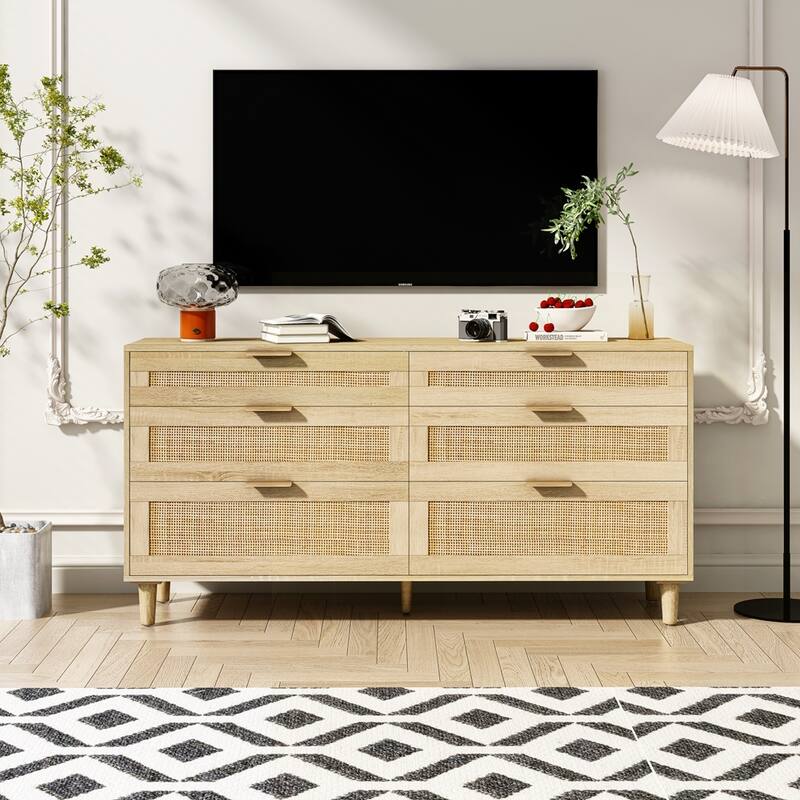 Rattan Dresser with Drawers - 59"Natural