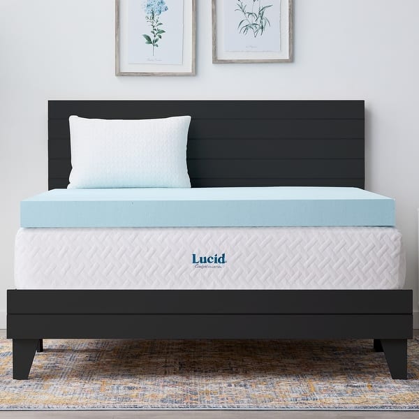 slide 2 of 13, Lucid 4-Inch Memory Foam Topper with Cooling Gel and Aloe